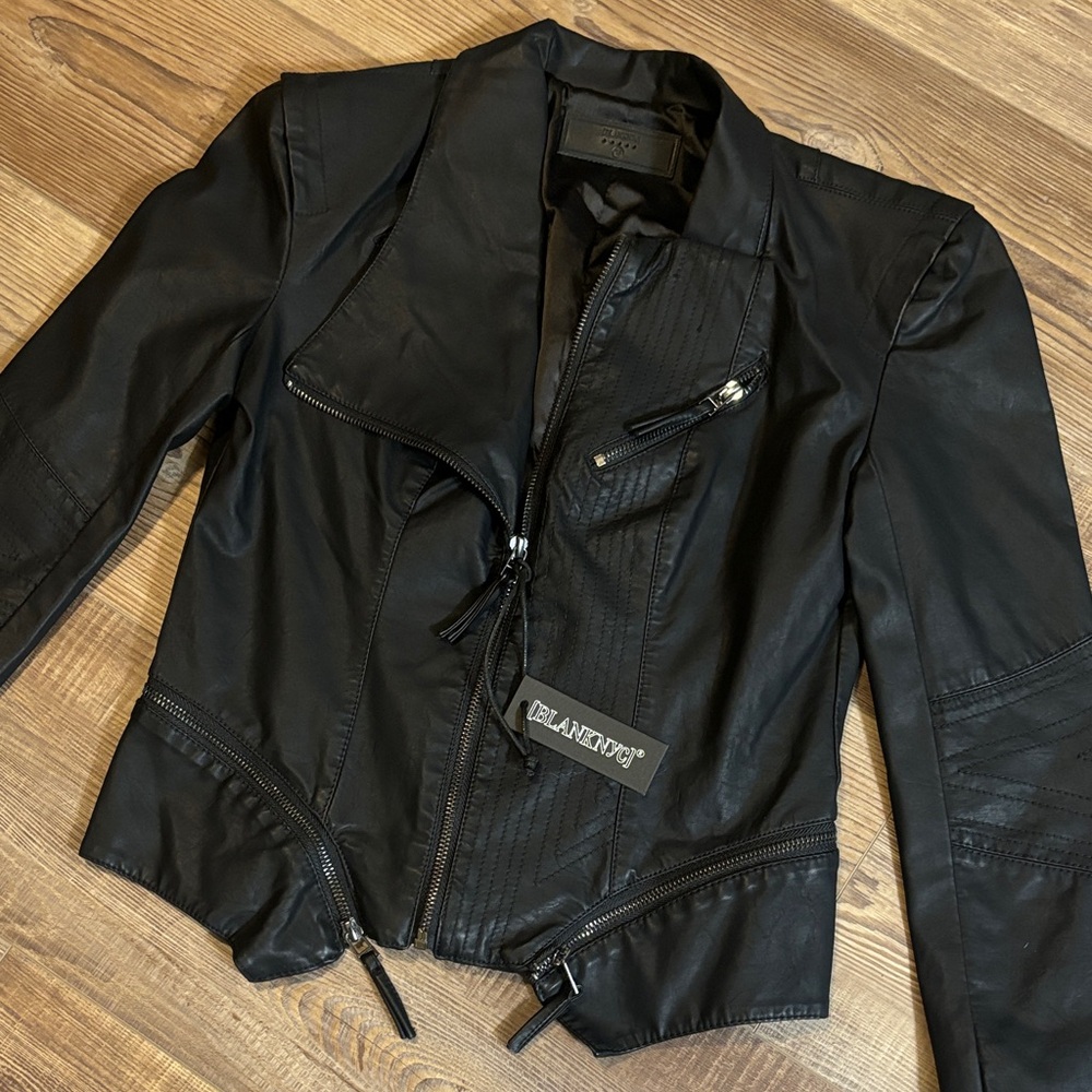 Blank NYC Sleek Asymmetrical Black Leather Jacket